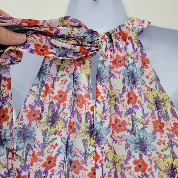 Maggy London Sleeveless Floral Halter Midi Dress Back Bow Lined Size 10 - Picture 8 of 14